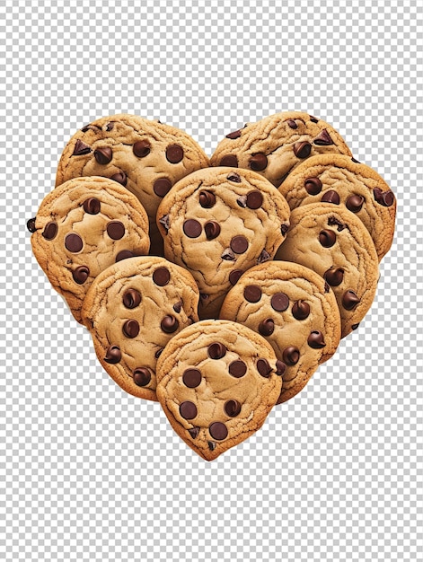 PSD illustration chocolate chipcookies arranged in a shape of a heart no background