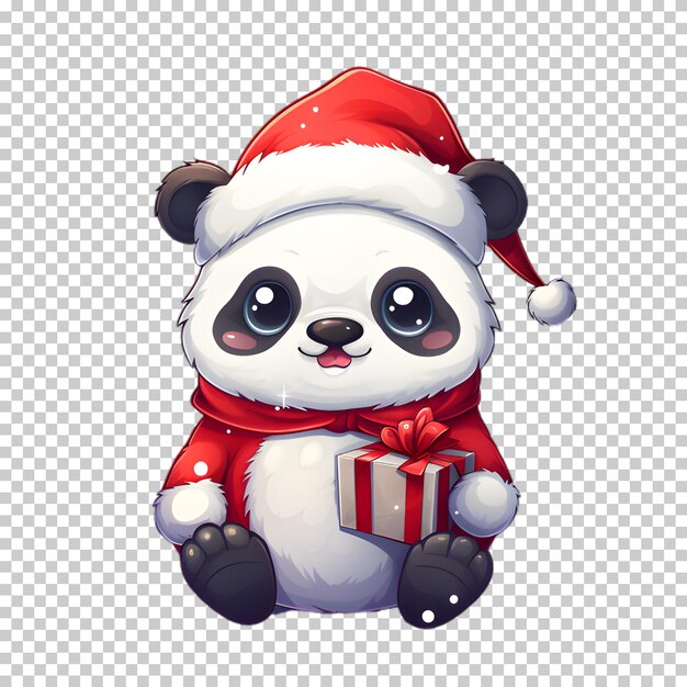 PSD イラスト クリスマス パンダのキャラクターは透明な背景に隔離されています