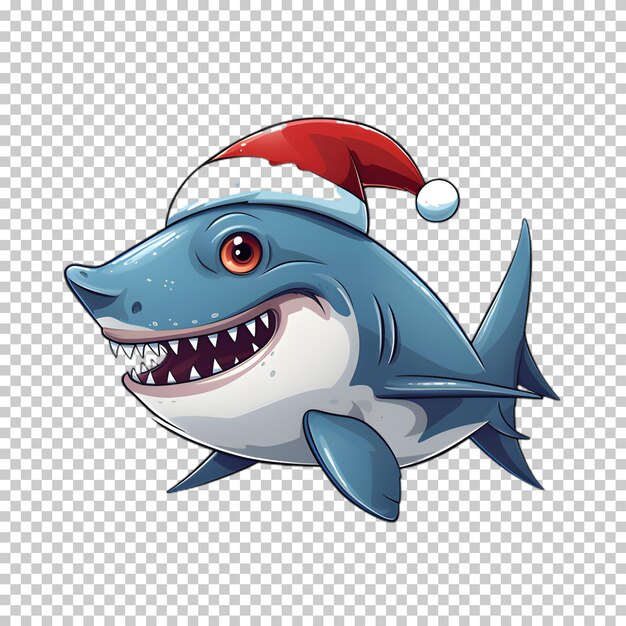 PSD illustration christmas shark character isolated on transparent background