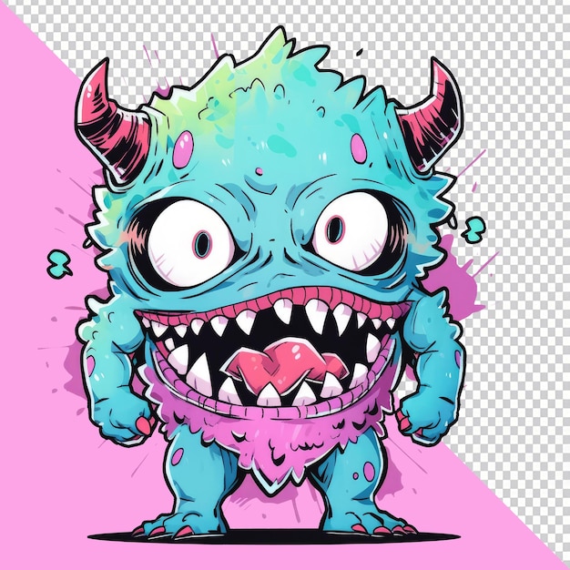 PSD illustration of colorful monster character in tee design