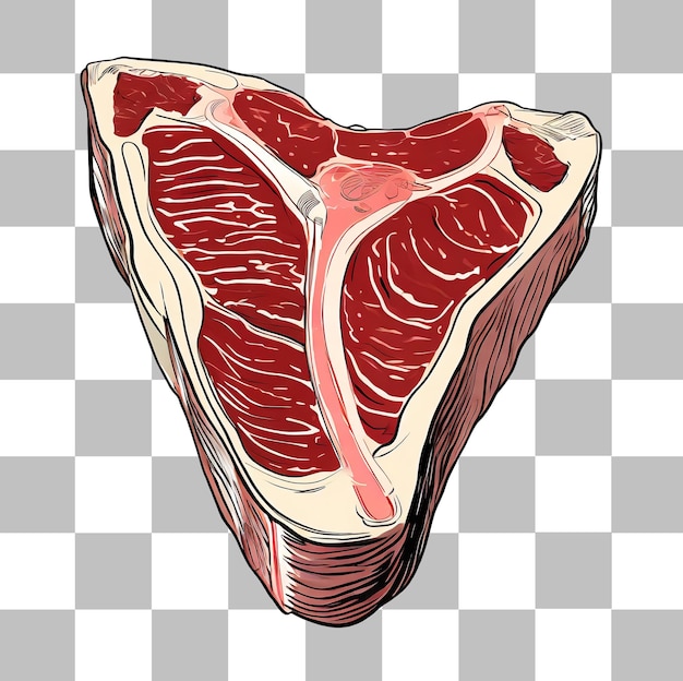 PSD illustration of a cut of raw t bone isolated on transparent background