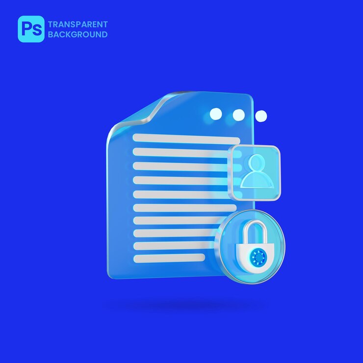 Illustration of cyber security of information analysis and padlock 3d icon