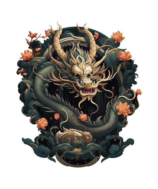 Illustration of dragon with chinese ornament ai generative