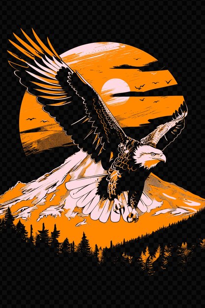 PSD an illustration of an eagle with a mountain background