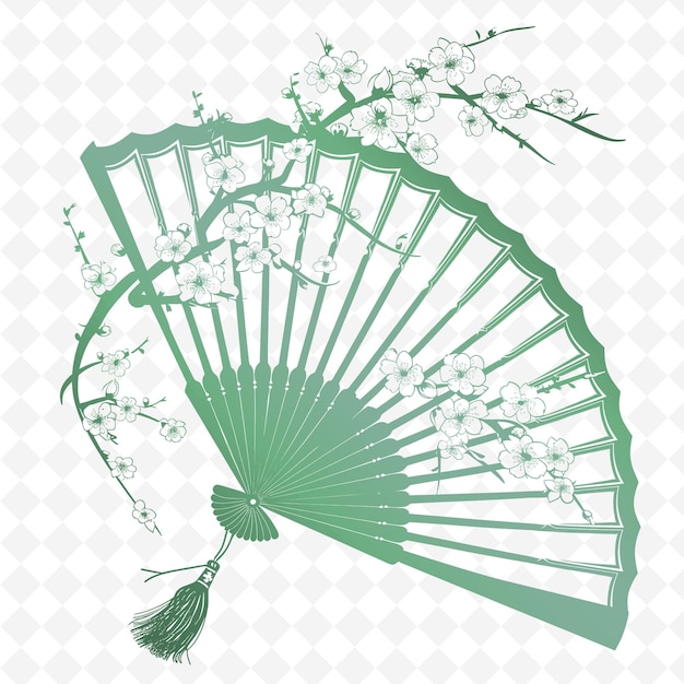 PSD an illustration of a fan with a green and white flower on it