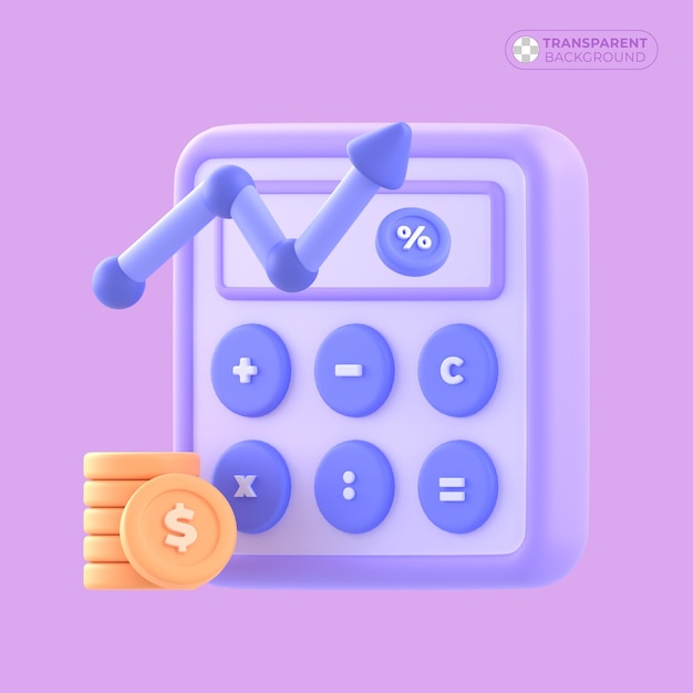 PSD illustration of financial and economic calculator with rising graph and coin money