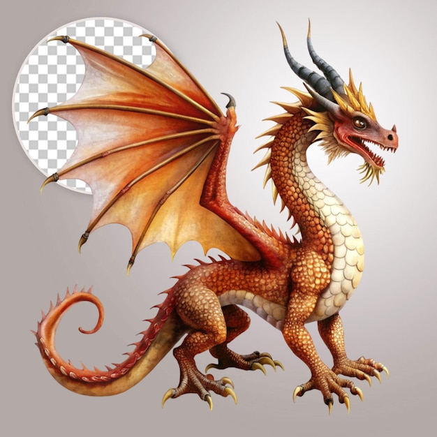 Illustration of a flying dragon cartoon on transparent background