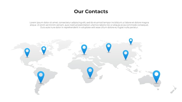 Illustration for a slide with contacts and branches around the world