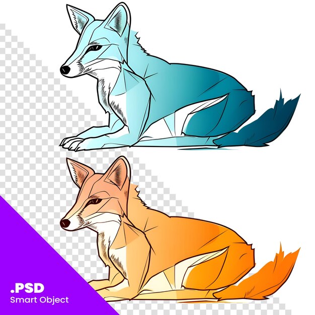 PSD illustration of a fox sitting on a white background;vector illustration psd template