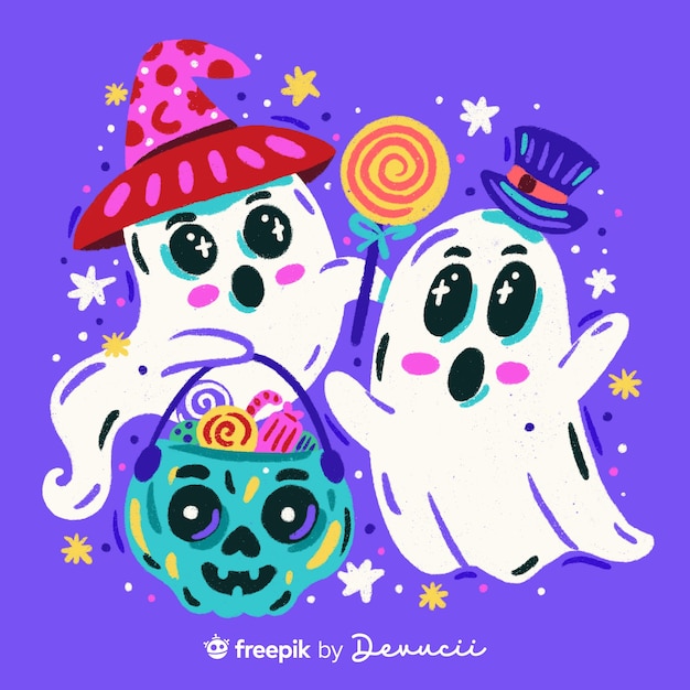 Illustration of ghosts with candy