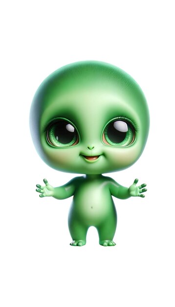 PSD illustration of a green cute little baby alien