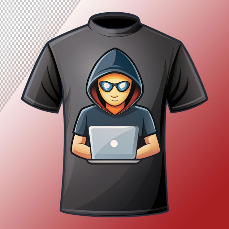 PSD illustration hacker t shirt design cartoon comics on transparent background