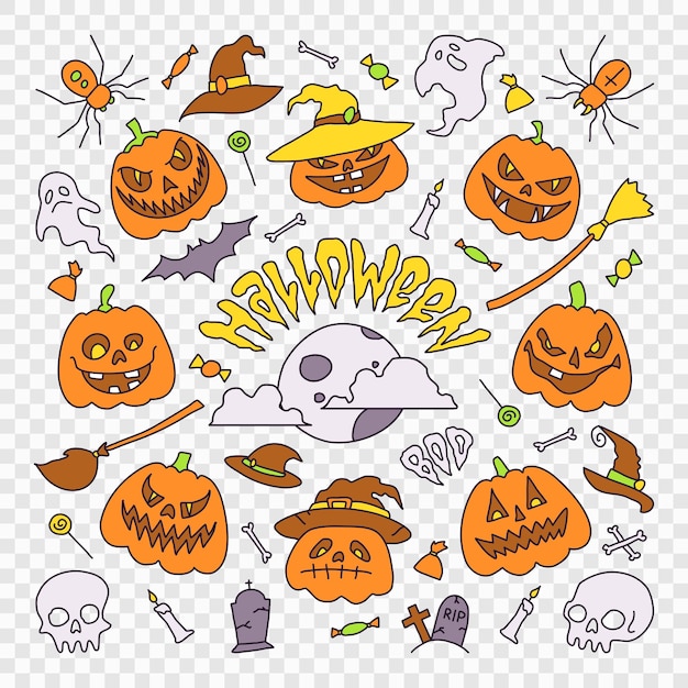 illustration halloween party elements Set of icons in cartoon style