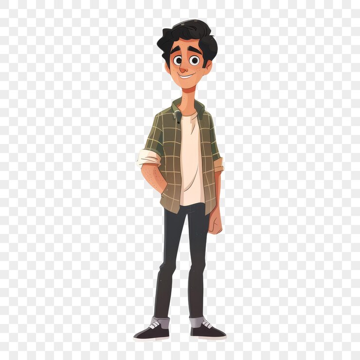 PSD illustration of a happy man in plaid shirt isolated on transparent background