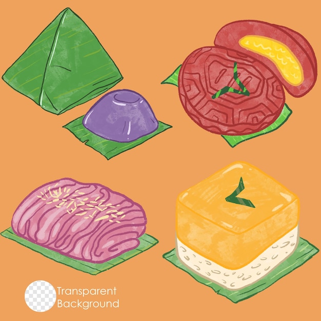 Illustration of indonesian traditional cake in pencil color style psd file