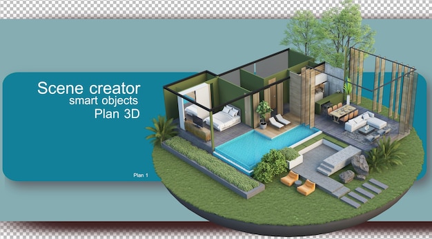 PSD illustrazione della planimetria interna e dell'architettura