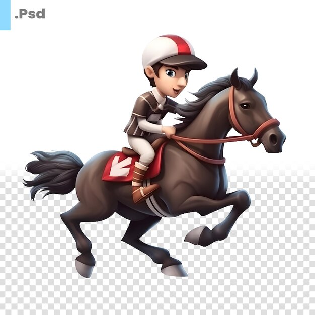 Illustrazione di un fantino che cavalca un cavallo su un modello psd a sfondo bianco