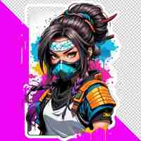 PSD illustration of lady samurai warrior wearing a mask and katana sword