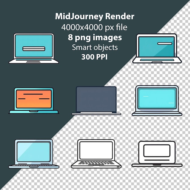 PSD illustration of laptops on a transparent background