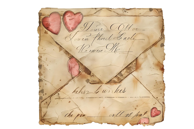 PSD illustration of a letter is written on a piece of paper with a roses for valentine39s day
