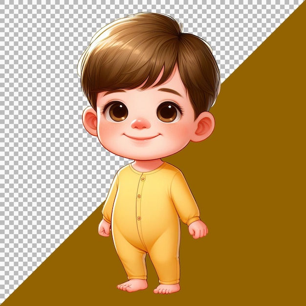 PSD illustration of a little boy wearing a yellow shirt on a transparent background
