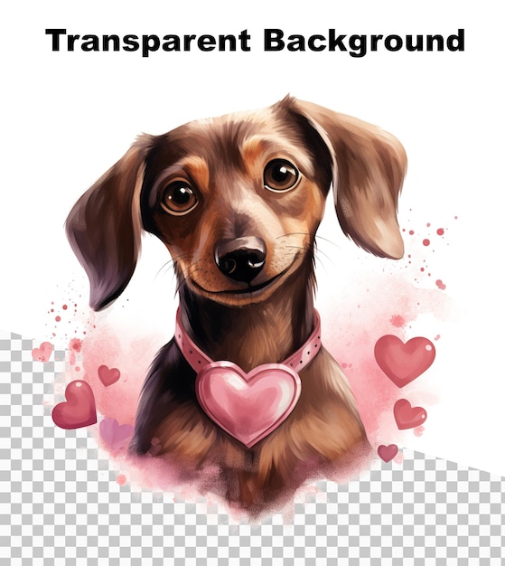 PSD an illustration of a little dog with valentine hearts on a transparent background