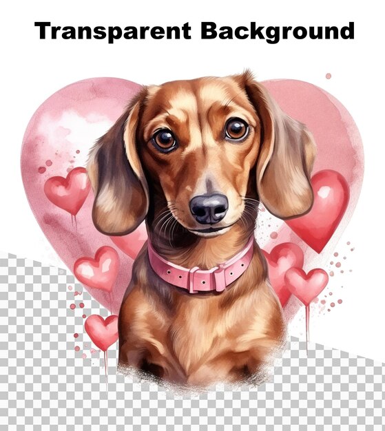 PSD an illustration of a little dog with valentine hearts on a transparent background