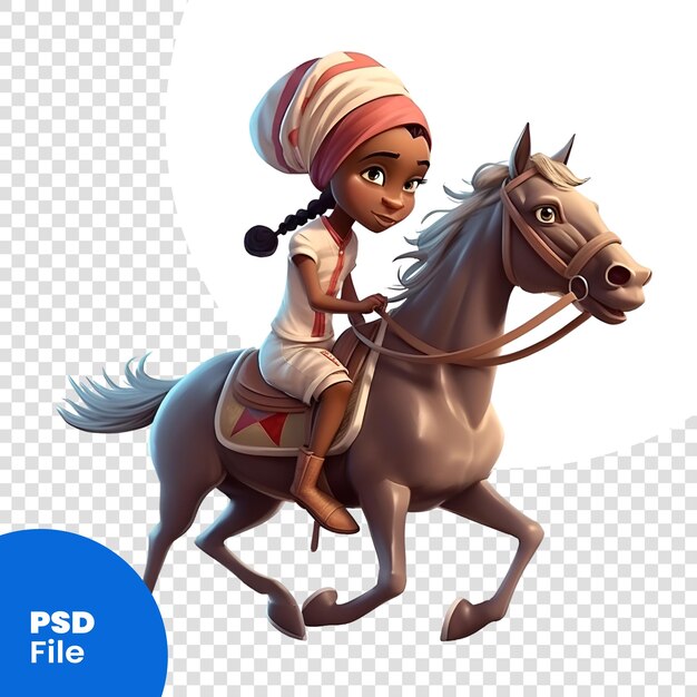 PSD illustrazione di una ragazzina indiana che monta un cavallo sul modello psd di sfondo bianco