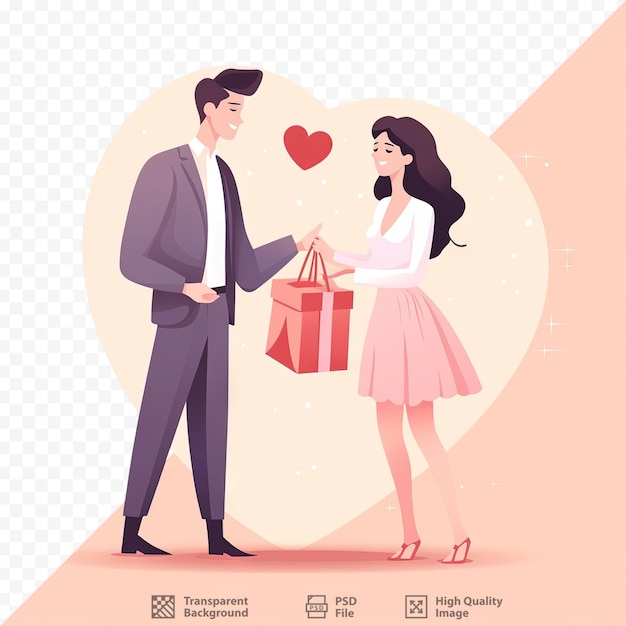 Illustration of a man giving a gift to a woman suitable for dates surprises or valentine s day