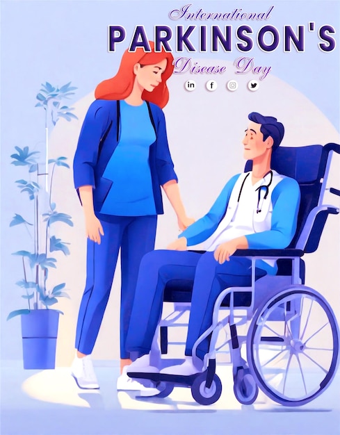 PSD an illustration man and woman in a wheelchair sitting in the medical with a foot injury