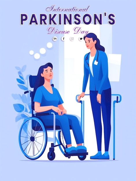 PSD an illustration man and woman in a wheelchair sitting in the medical with a foot injury