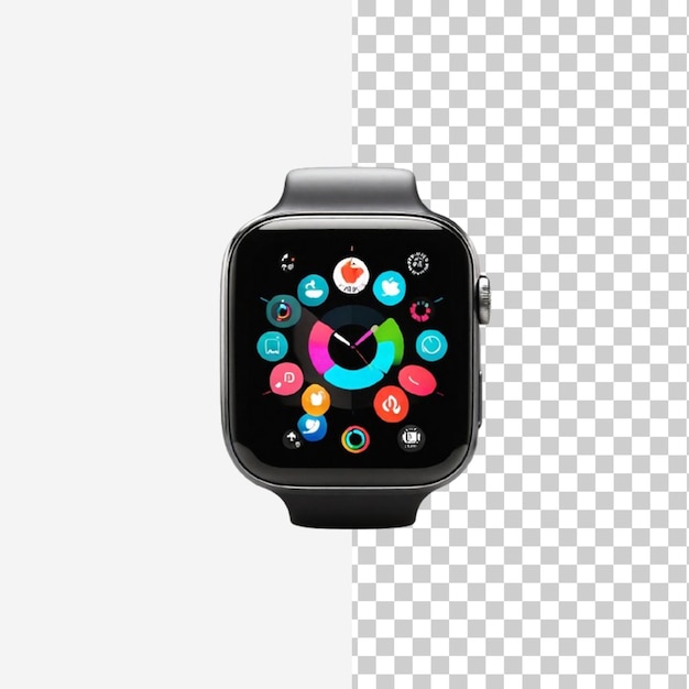 An illustration of modern wrist smartwatches isolated on a transparent background