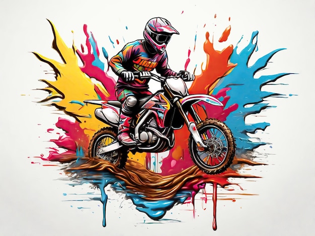 Illustration of Motorcross Running on Dripping Paint