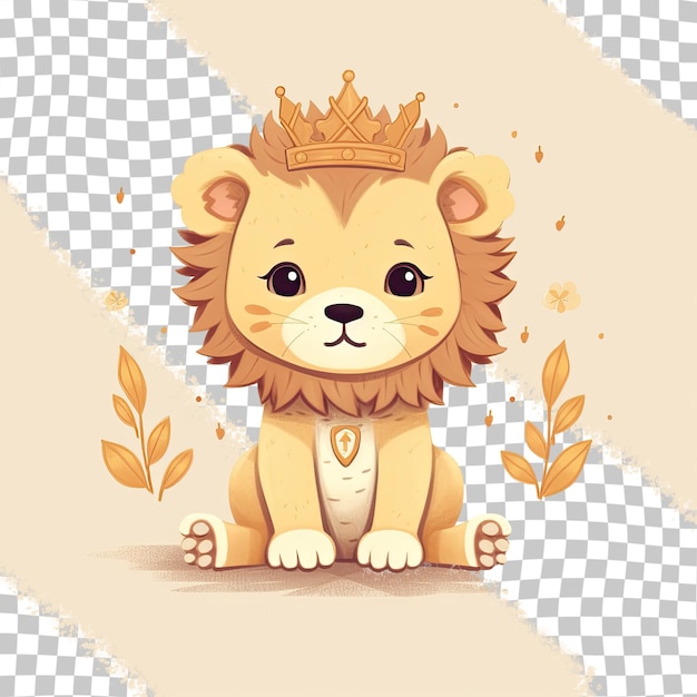 PSD Иллюстрация щенка льва в виде короля, изолированного на прозрачном фоне