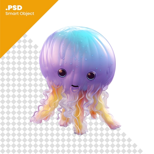 PSD 흰색 배경에 귀여운 만화 해파리의 그림입니다. psd 템플릿