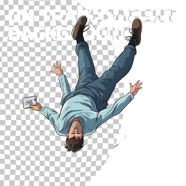 PSD Иллюстрация человека, упавшего в смартфон ноги вверх изображение изолировано на прозрачном фоне