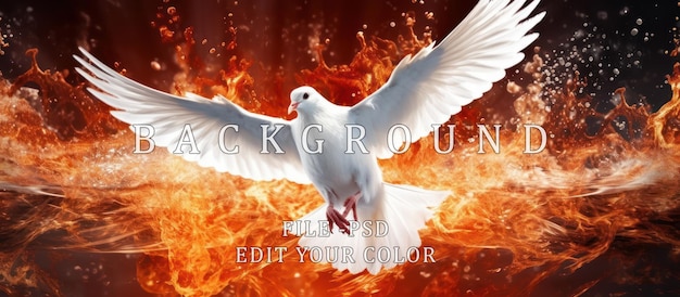 PSD Иллюстрация белого голубя с огненным фоном религиозный символ птицы