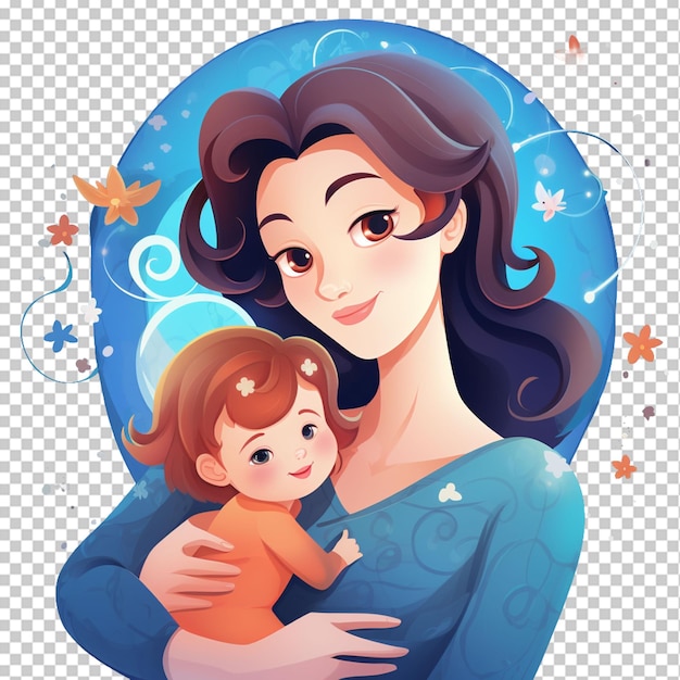 PSD 漫画キャラクターの母と赤ちゃんのイラスト png