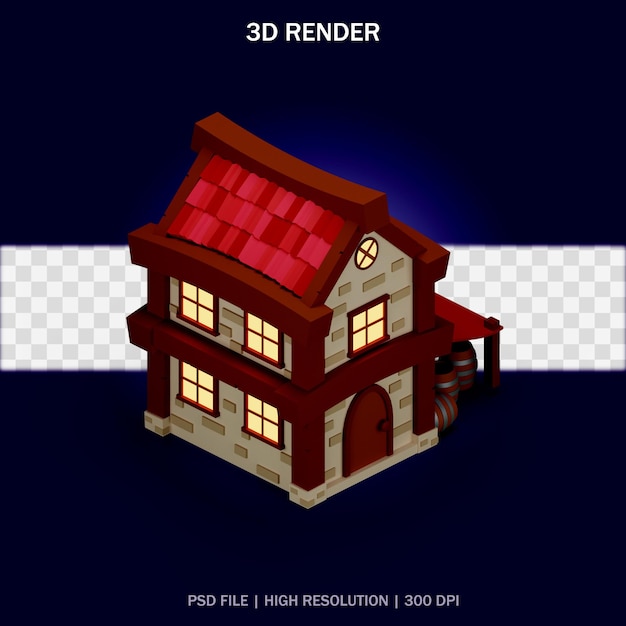 3dデザインの等角投影図と透明な背景を持つ家のイラスト