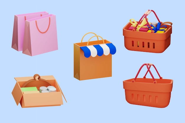 PSD illustration package01 shopping cart box 3d icon