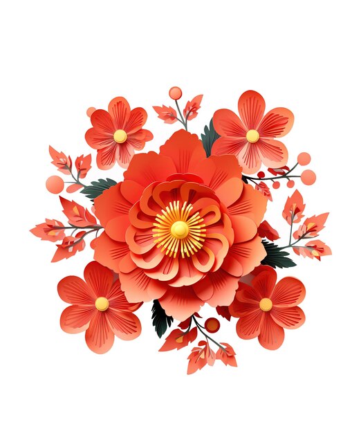 PSD illustration of paper flower with chinese ornament ai generated