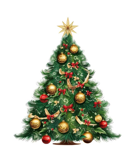 PSD illustration of pine tree with christmas ornament ai generative