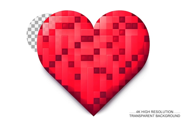 Illustration of a pixelated heart symbol on a transparent background