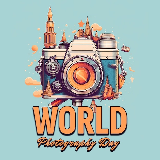 PSD illustration poster classic design for world photography day celebration