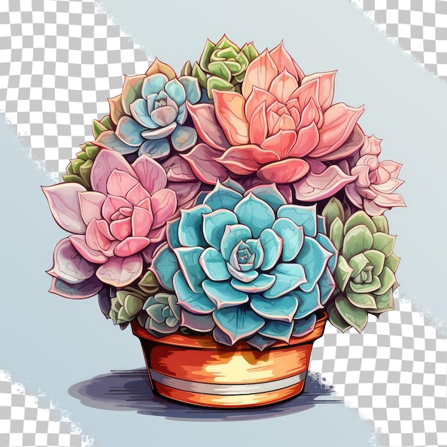 PSD illustration of a potted succulent drawing transparent background