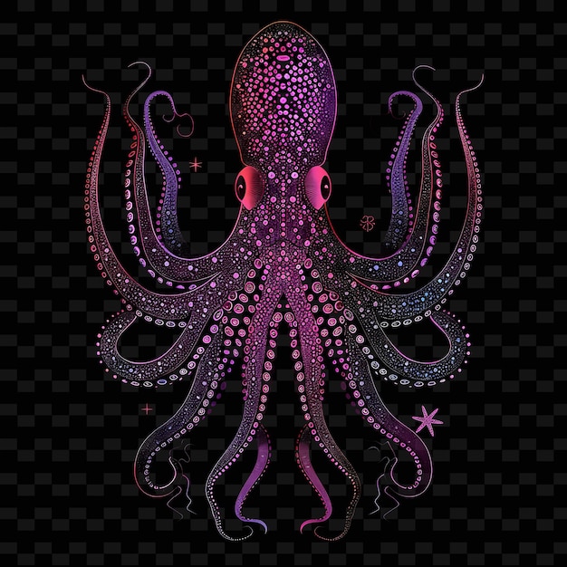 PSD an illustration of a purple octopus with a starfish on the back