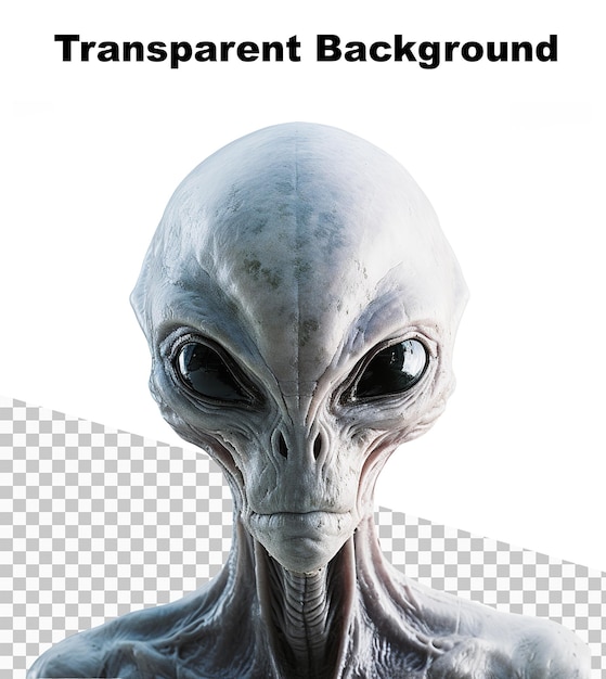 PSD an illustration of a realistic alien with gray skin and black eyes