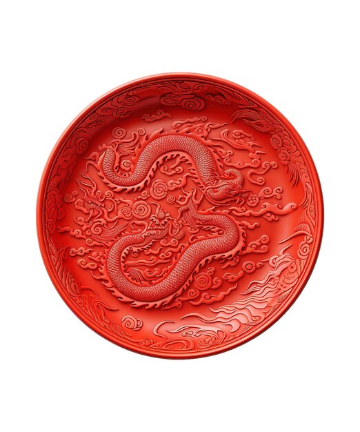 Illustration of red plate with chinese ornament ai generative