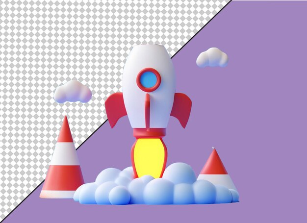 Illustration of rocket and copy space for start up business