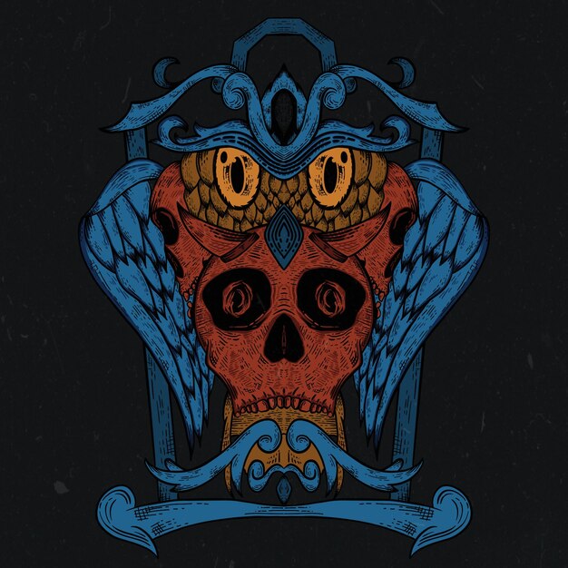 PSD illustration of a skull with an owl